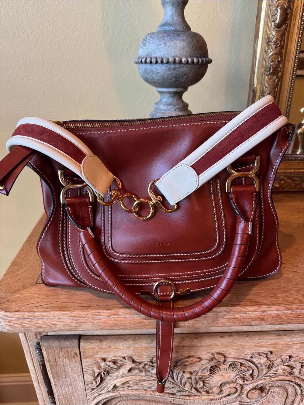 Marcie Small Leather Satchel in Brown - Picture 3 of 5
